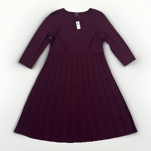 Talbots Sweater Dress Pure 100% Merino Wool Pleated Burgundy Wine Old Money LP - Picture 2 of 13